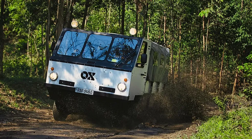 A view of the OX electric truck doing some off-road riding