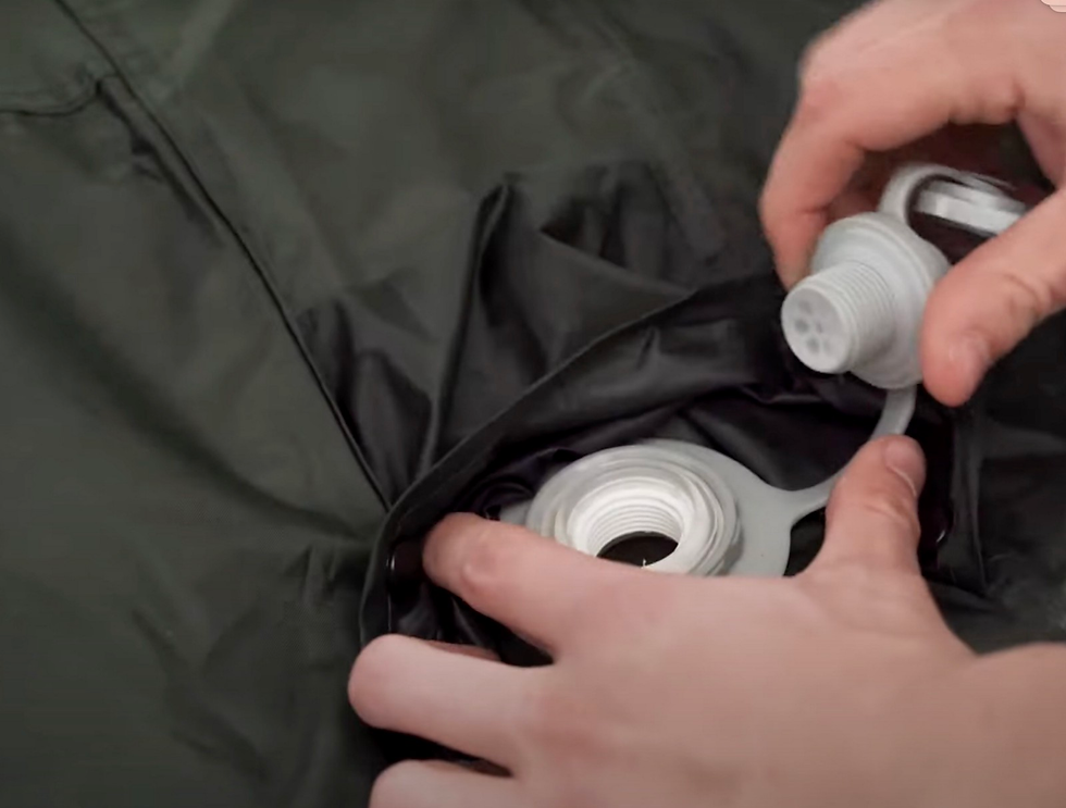 A closer look at the one way port used for inflating the tent. This is one of a few placed strategically around the tent.