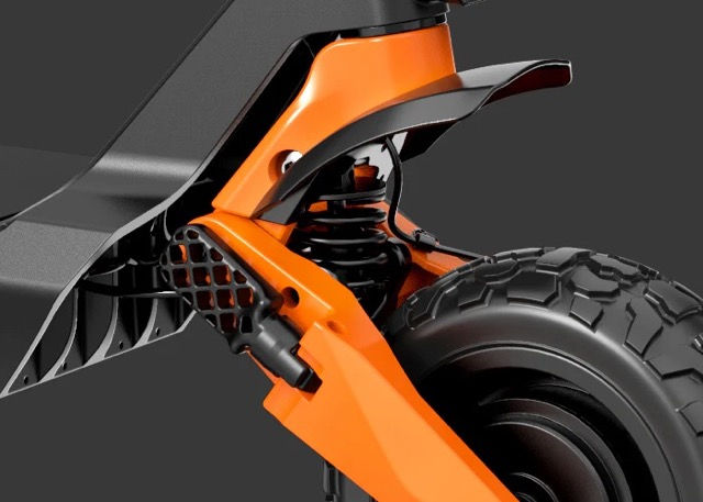 A closer look at the included suspension in the FIIDO Beast electric scooter