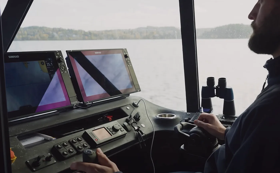 A closer look at the pilot cockpit within the P-12 electric ferry.