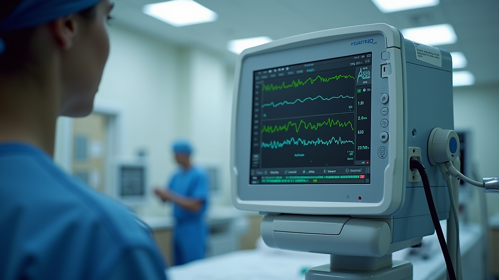 Close-up view of a modern medical device used for patient monitoring