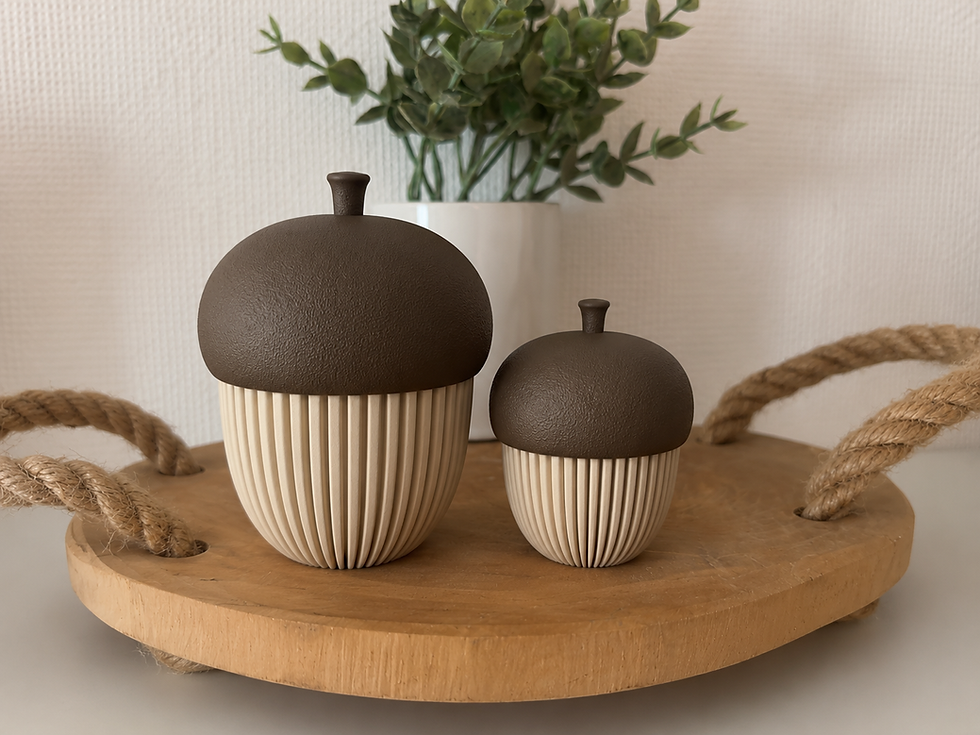 Light-up acorn decoration with ribbed base and LED tealight