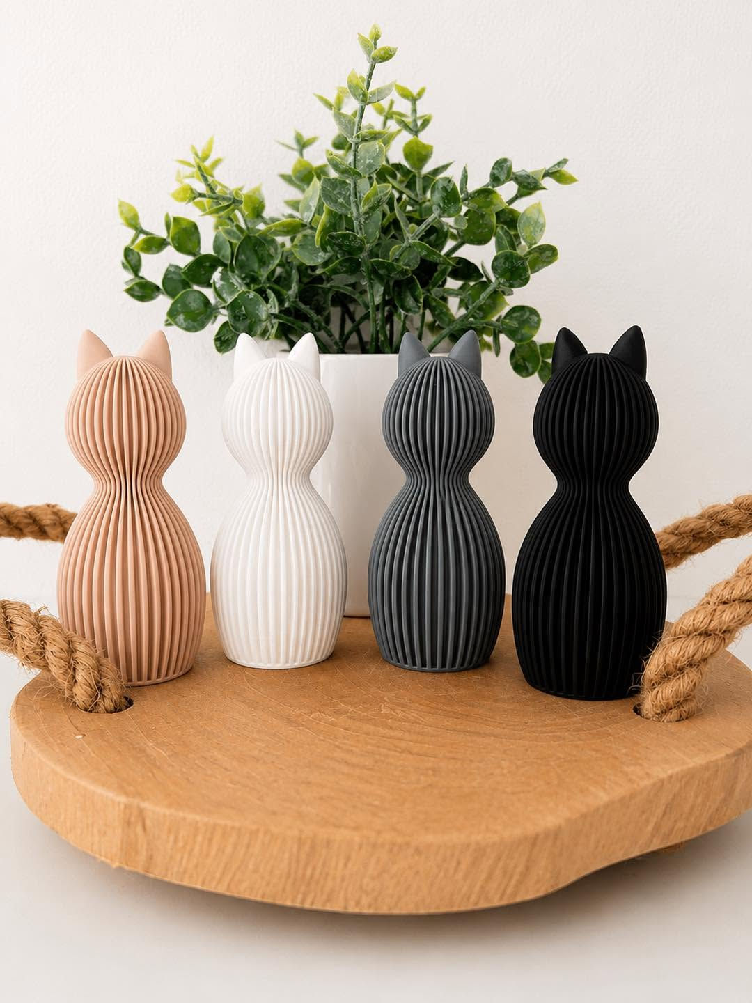 Set of four Japandi Classic Cat figurines in beige, white, grey and black