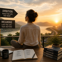 person balancing ambition and inner peace while pursuing a meaningful life