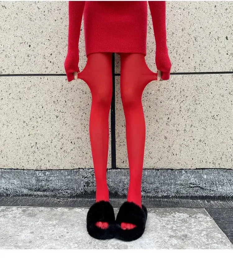 Thumbnail: Women's Tights Slim Stockings Pantyhose Super Elastic Large Size Leggings Red Wo