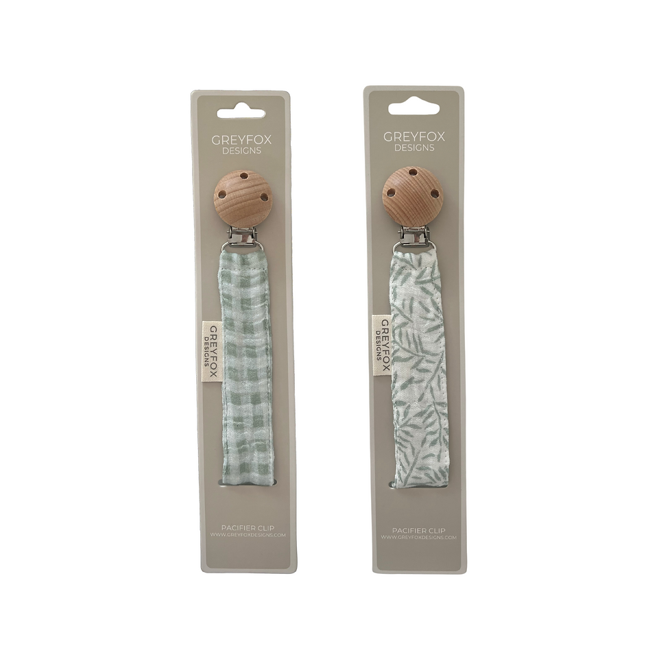 Thumbnail: 2 x Pacifier Clips - Floral Sage/Sage Gingham