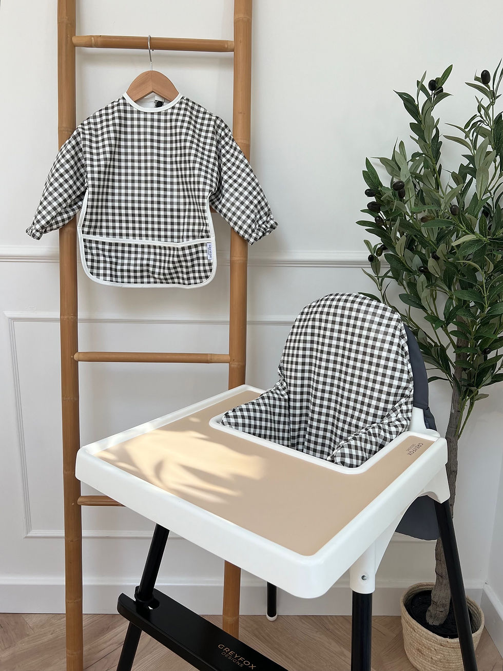 Thumbnail: Monochrome Gingham - Long Sleeved Bib