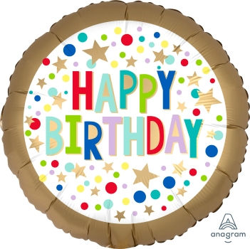 18" Satin Gold & White Birthday Balloon