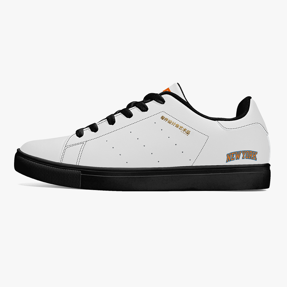 Thumbnail: DAFENGA NYC Classic Low-Top 'RCRDBRKR' Leather Sneakers - White/Black