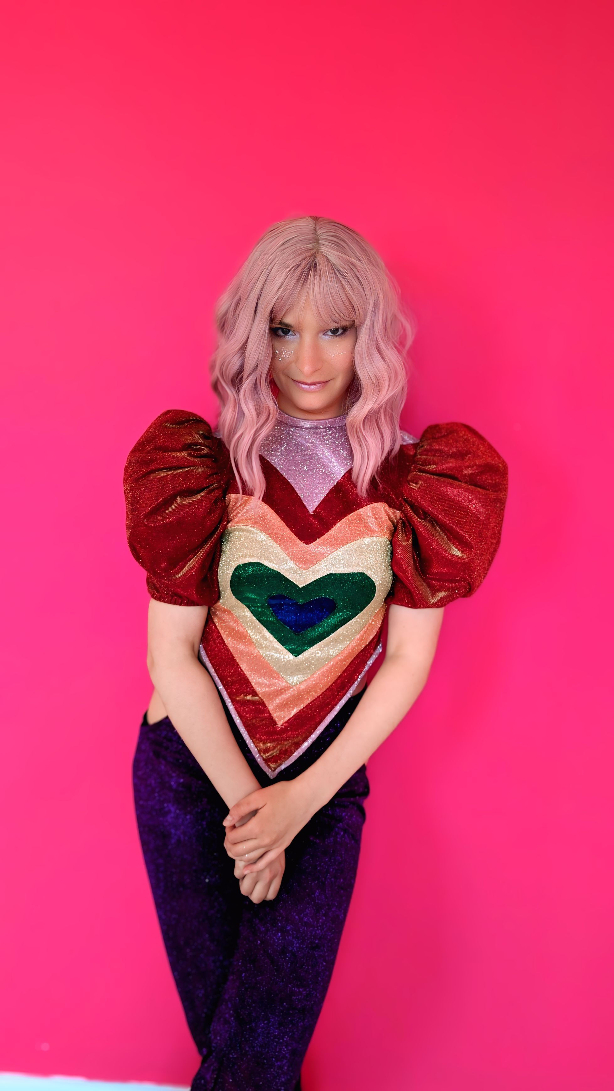 Glitter Rainbow Hearts Puffer Shirt