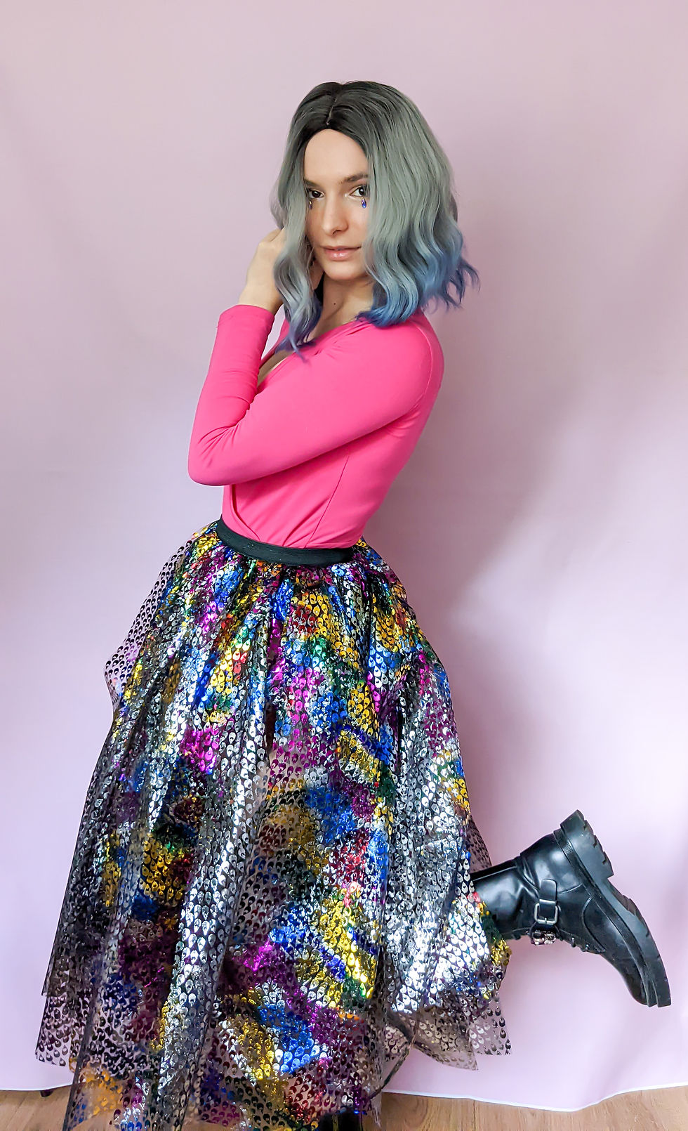Thumbnail: Midi length Vertical Cut Tulle Skirt 