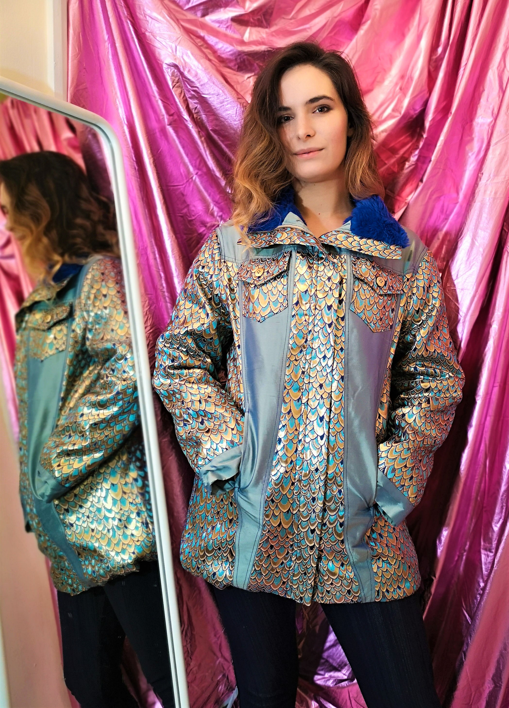 Luxe Blue Gold Peacock Coat