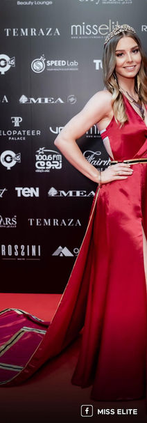 Miss England beauty pageant wearing Simonetta Sabo England inspired red gown.