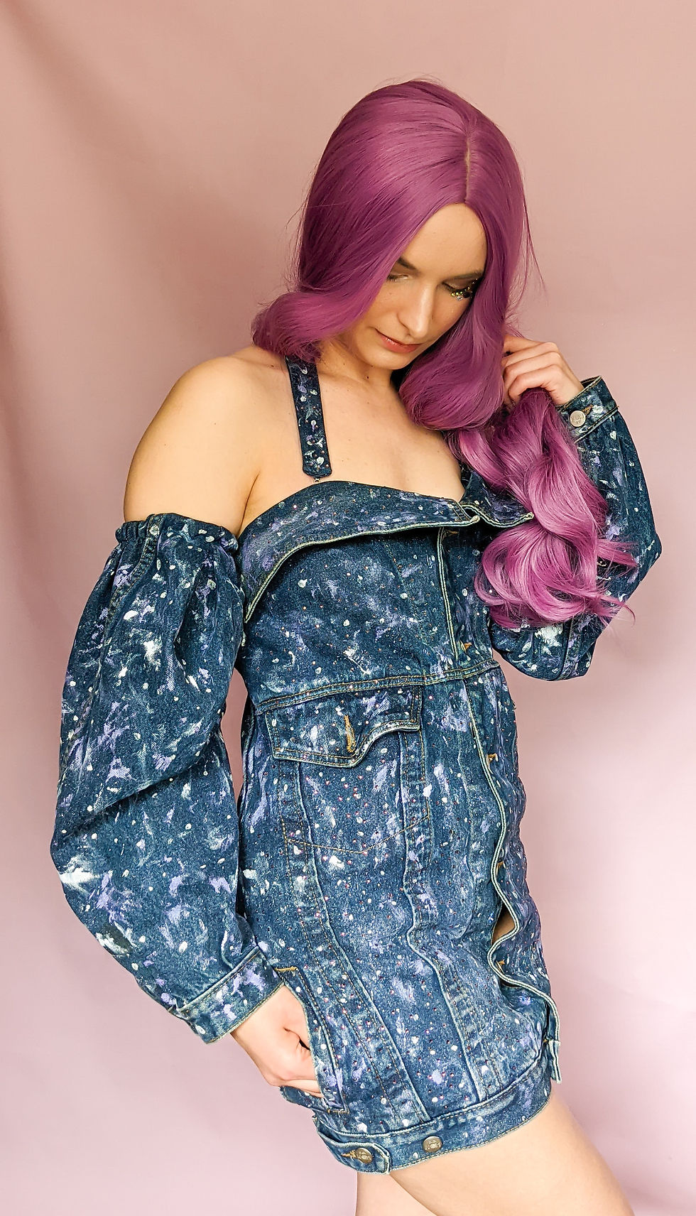 Thumbnail: HandPainted Upcycled Vintage Denim Jacket Made Dress