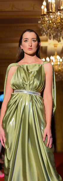 Simonetta Sabo fashion show in London. green dress