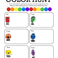 A color hunt sheet featuring the primary and secondary colors