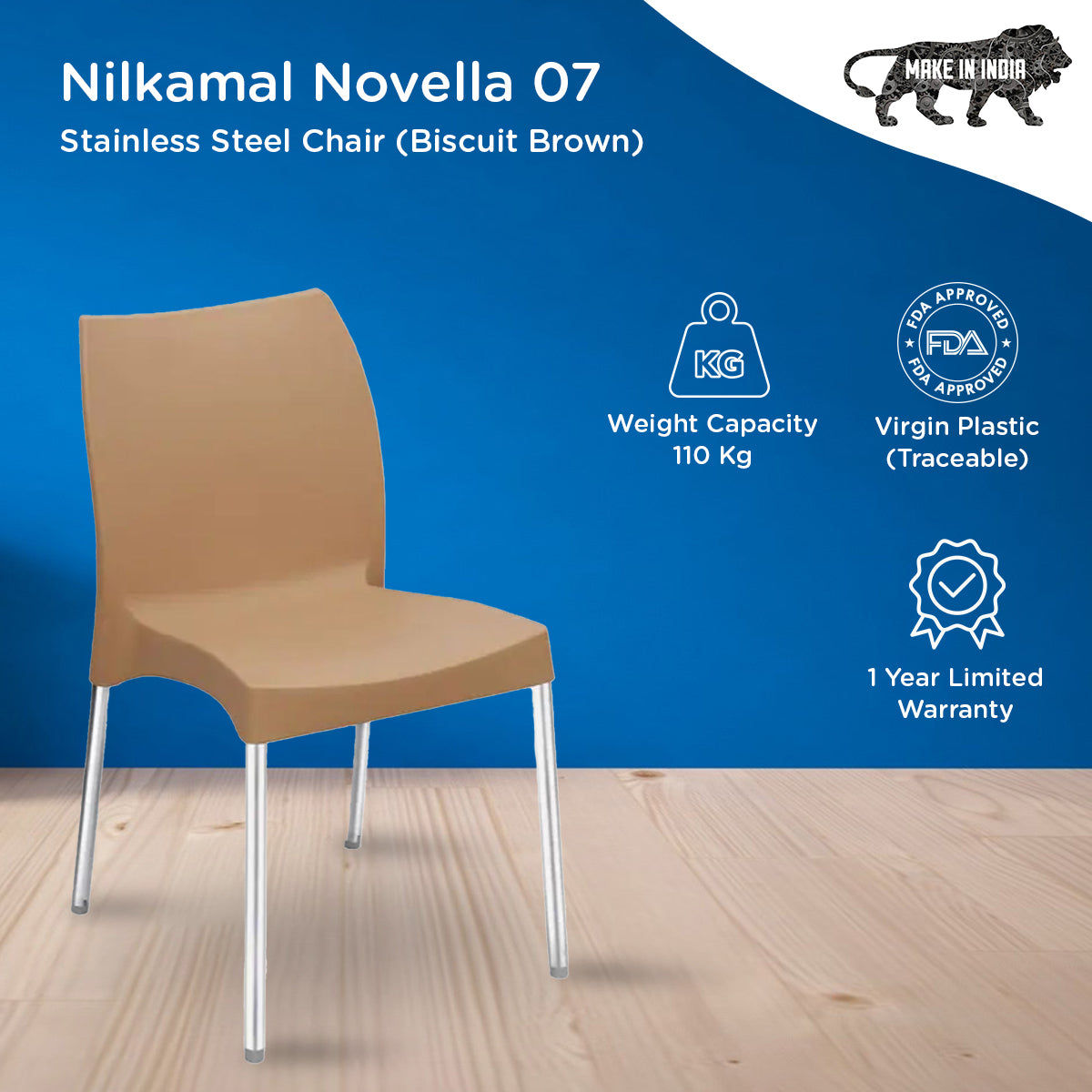 Nilkamal Novella 07 Plastic Armless Chair Biscuit Brown