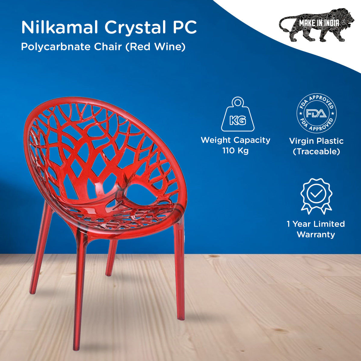 Nilkamal Crystal Polycarbonate Armless Chair Red Wine