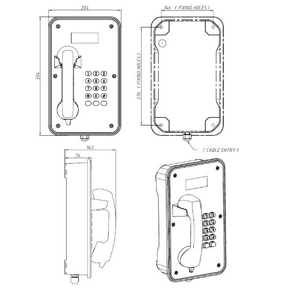 Thumbnail: JR105-FK-Analog Outdoor landline wall mount phone With Display