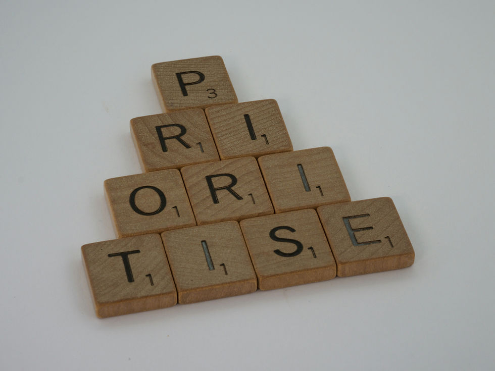 Wooden blocks piled to spell the word prioritise