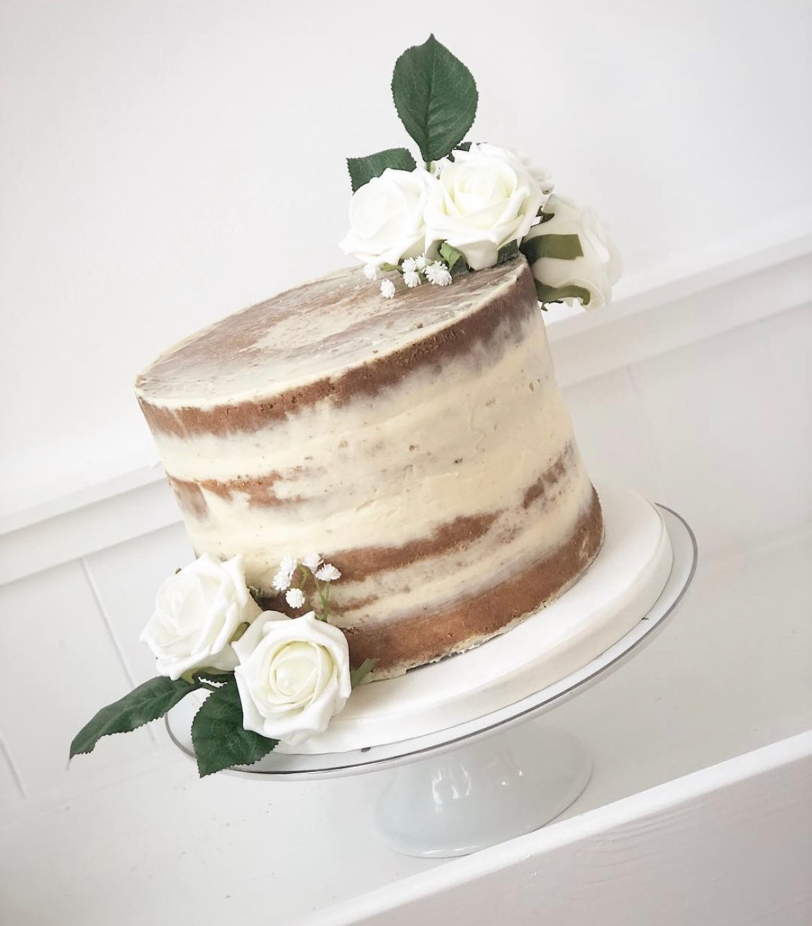 Single Tier Semi Naked Wedding Cake with Flowers From £95