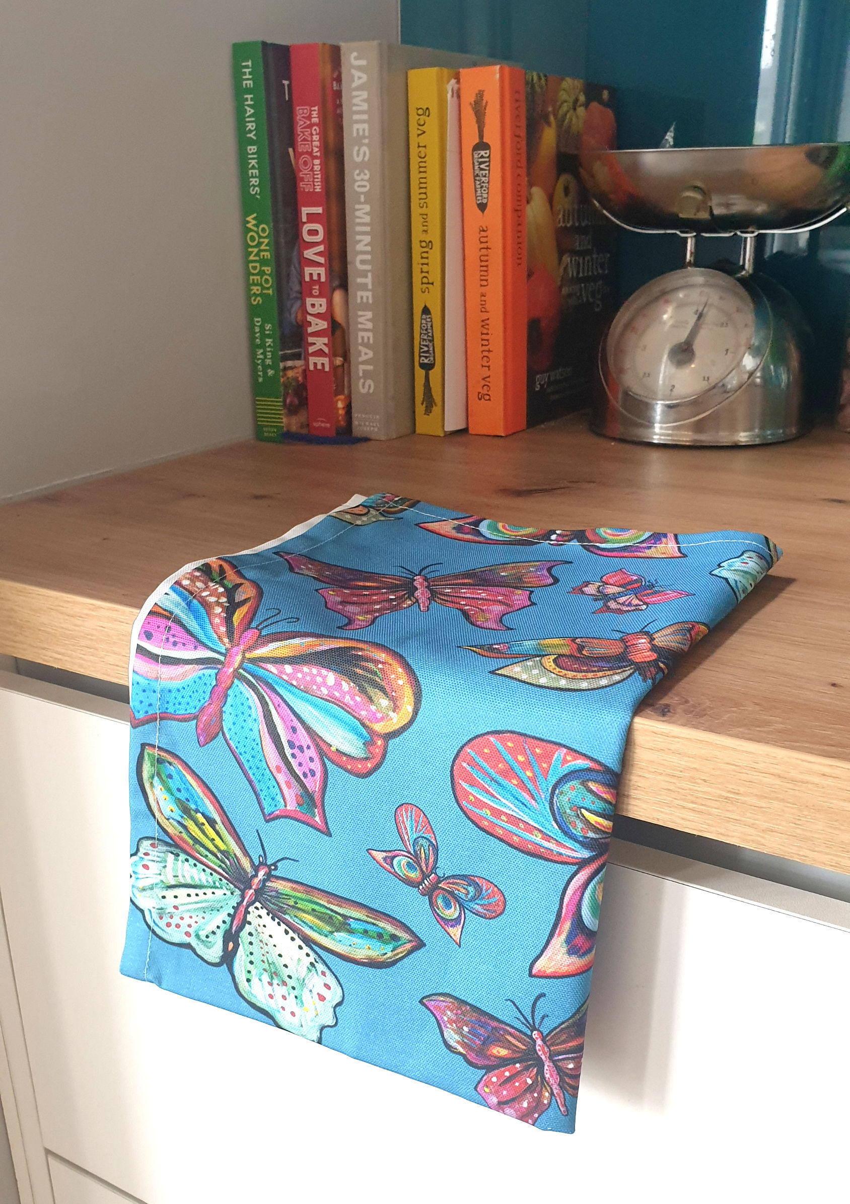 Butterfly tea towel - teal