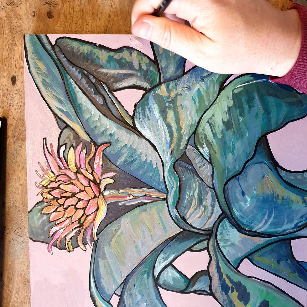 Thumbnail: Urn Plant - Pink Houseplant Collection - Original 30cm x 30cm painting on wood