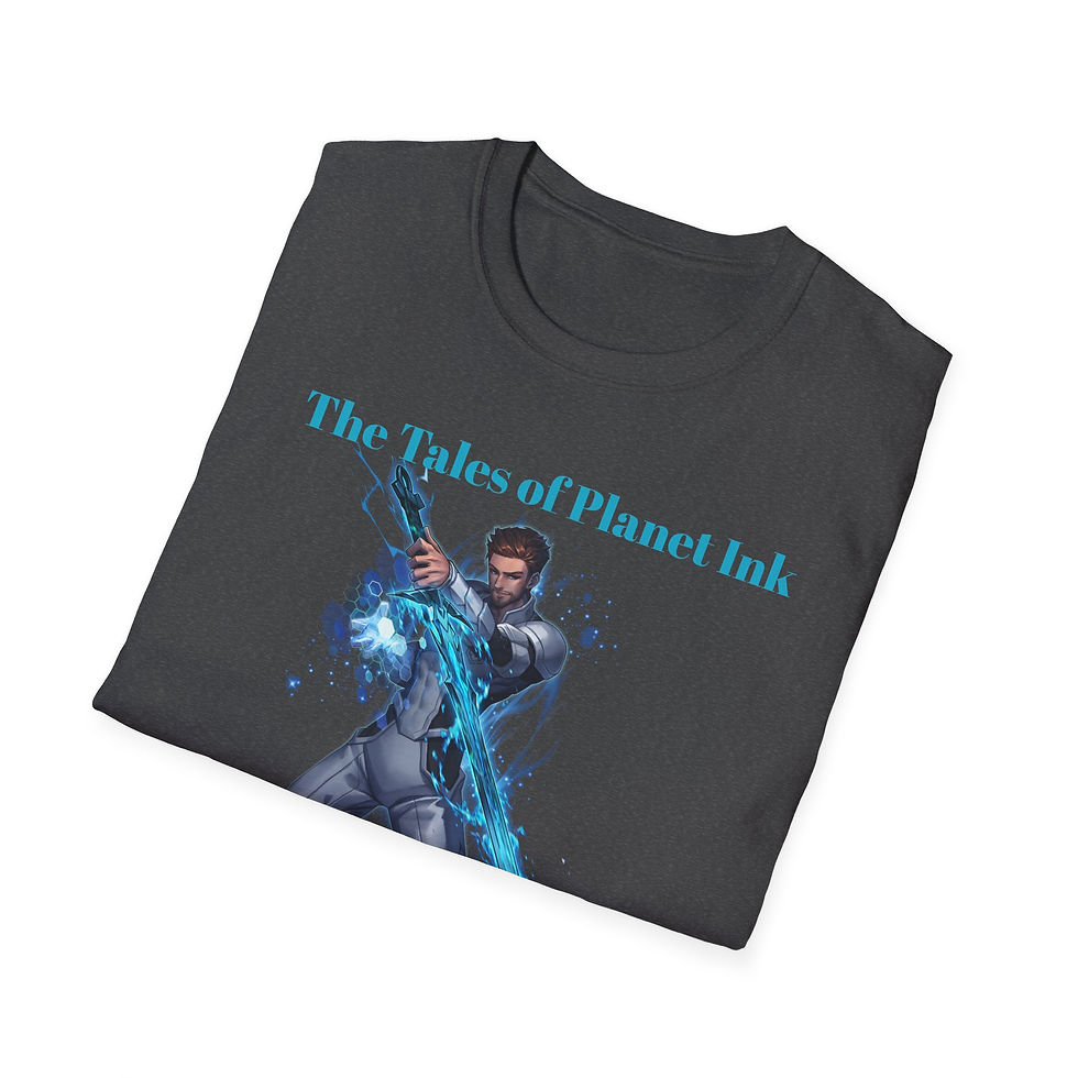 Thumbnail: Cyan Energy Warrior The Tales of Planet Ink T-Shirt | Sci‑Fi Fantasy Character
