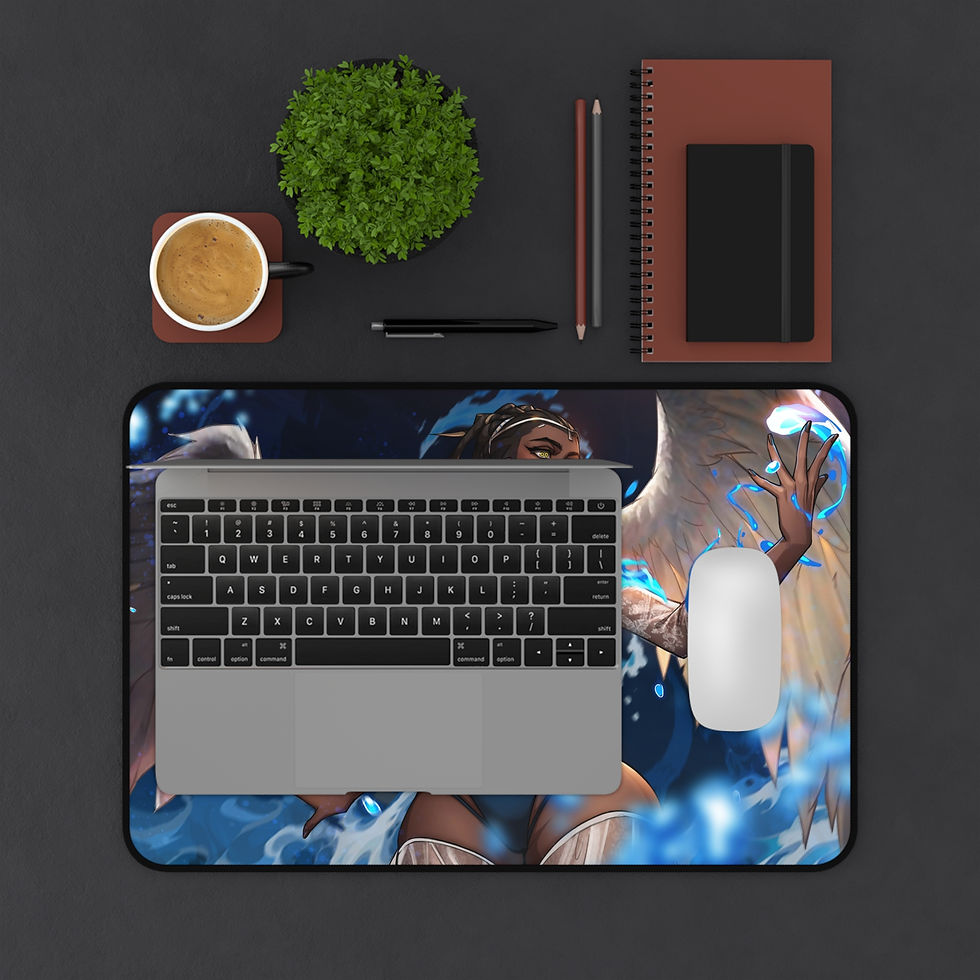 Thumbnail: Angel Warrior Illustration Desk Mat | Fantasy Winged Sorceress Mouse Pad
