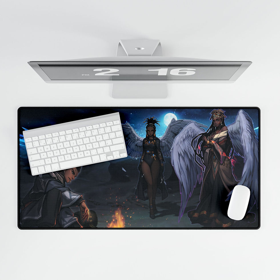 Thumbnail: Winged Guardians fantasy art Desk Mat | Angelic characters, moonlit scene