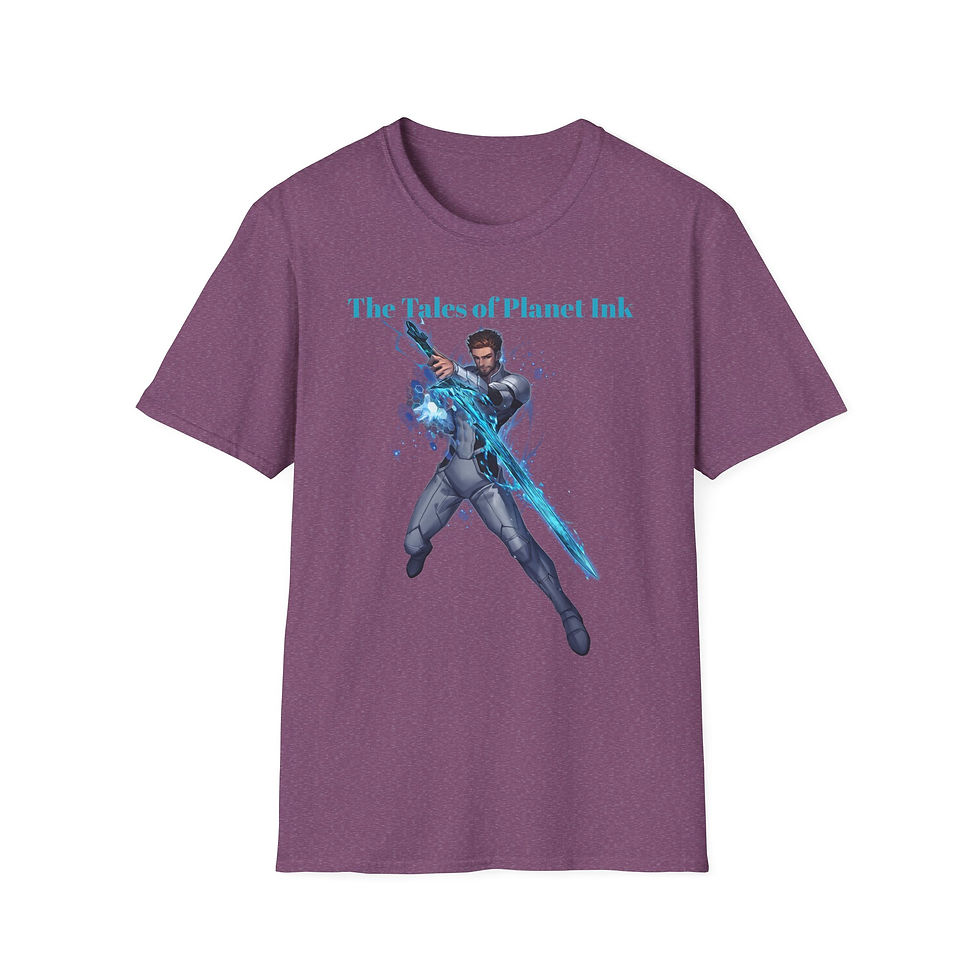Thumbnail: Cyan Energy Warrior The Tales of Planet Ink T-Shirt | Sci‑Fi Fantasy Character