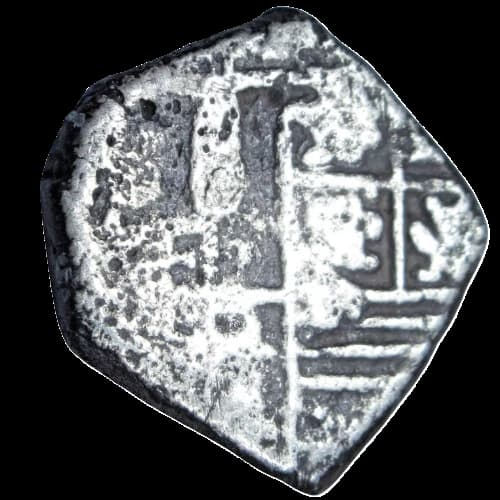 Spanish colonial Philippines cob coin 1 real shield design coat of arms silver hammered coin