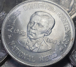 1963 Philippine One Peso Andres Bonifacio Birth Centennial Commemorative Coin