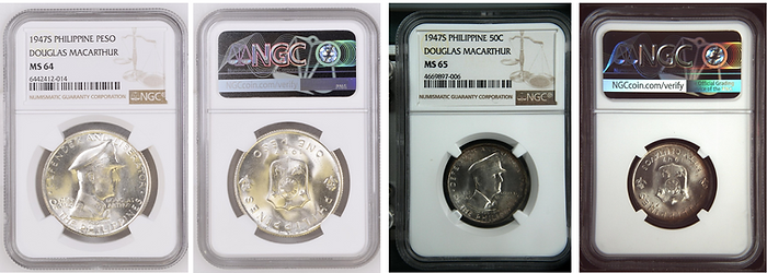 1947 Philippine One Peso and 50 Centavos Douglas MacArthur Commemorative Coins
