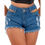 Miniatura: Short Jeans Feminino Com Correntes e Ilhós, Cós Alto 