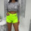 Miniatura: Shorts  Jeans Colorido Verde Neon C/ Espelho Vazado Tendência Carnaval 2025