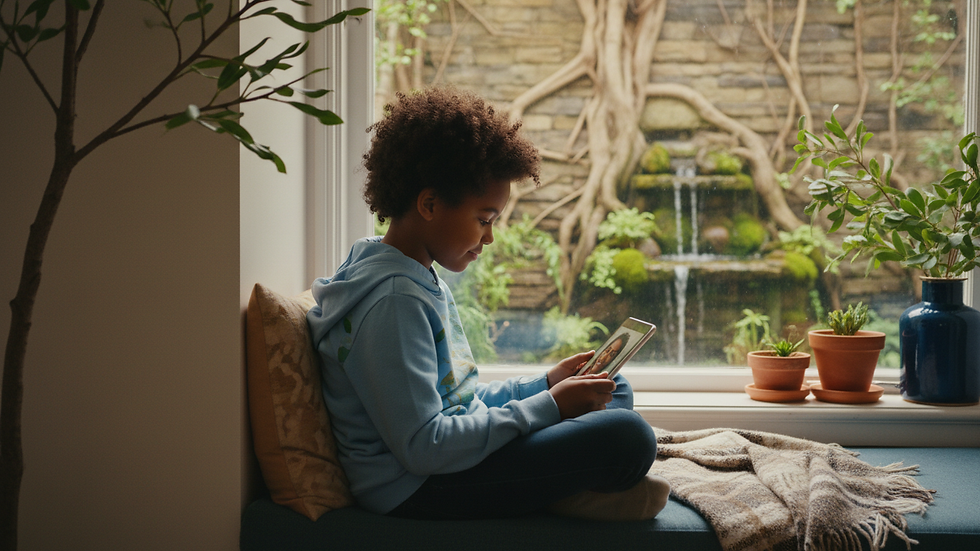 Close-up view of a child using a tablet for an online therapy session