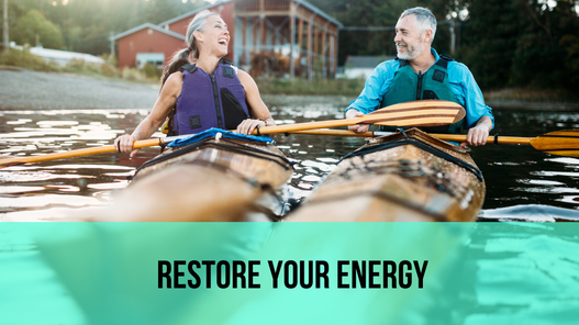 Couple kayaking after improving energy and recovering from chronic fatigue