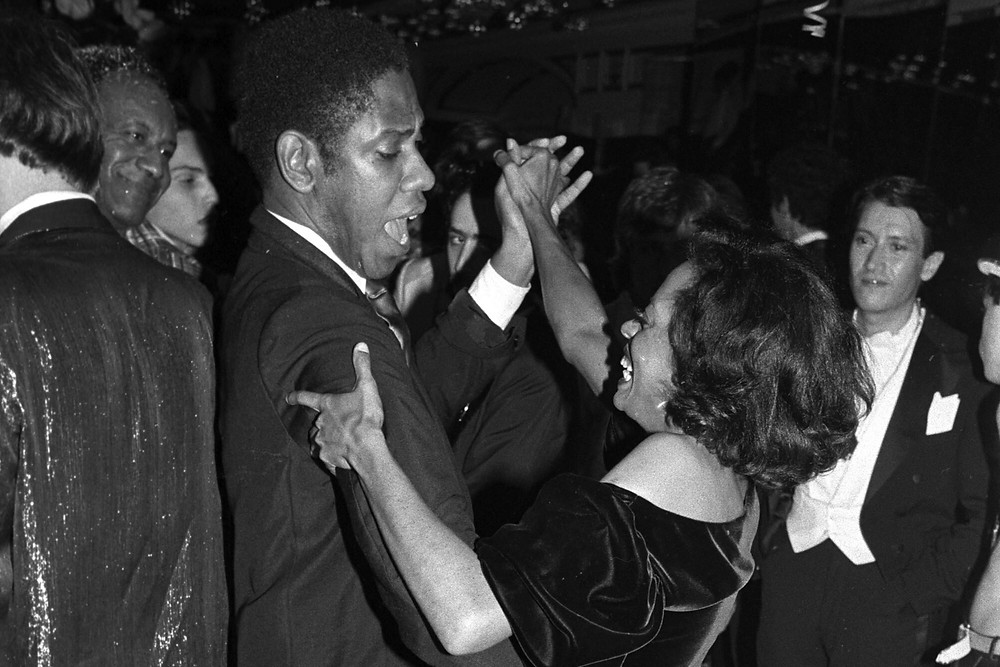 Andre Leon Talley and Diana Ross at a New Years Eve party at Studio 54 in New York andcing
