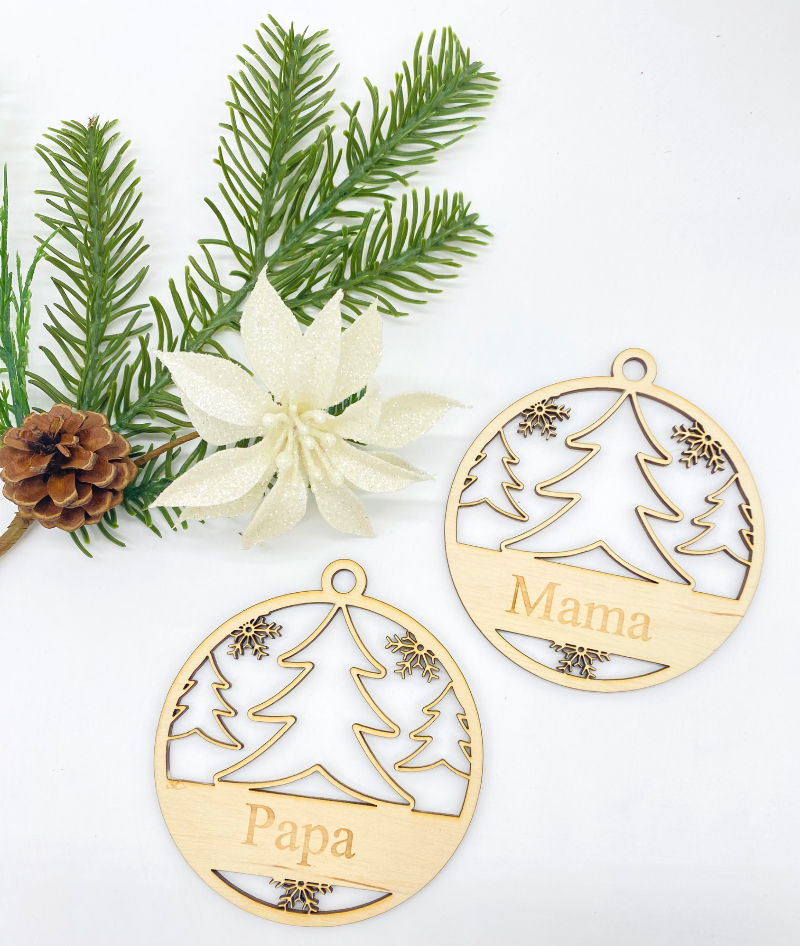 Christbaumanhänger aus Holz oder Acryl, personalisiert mit Namen