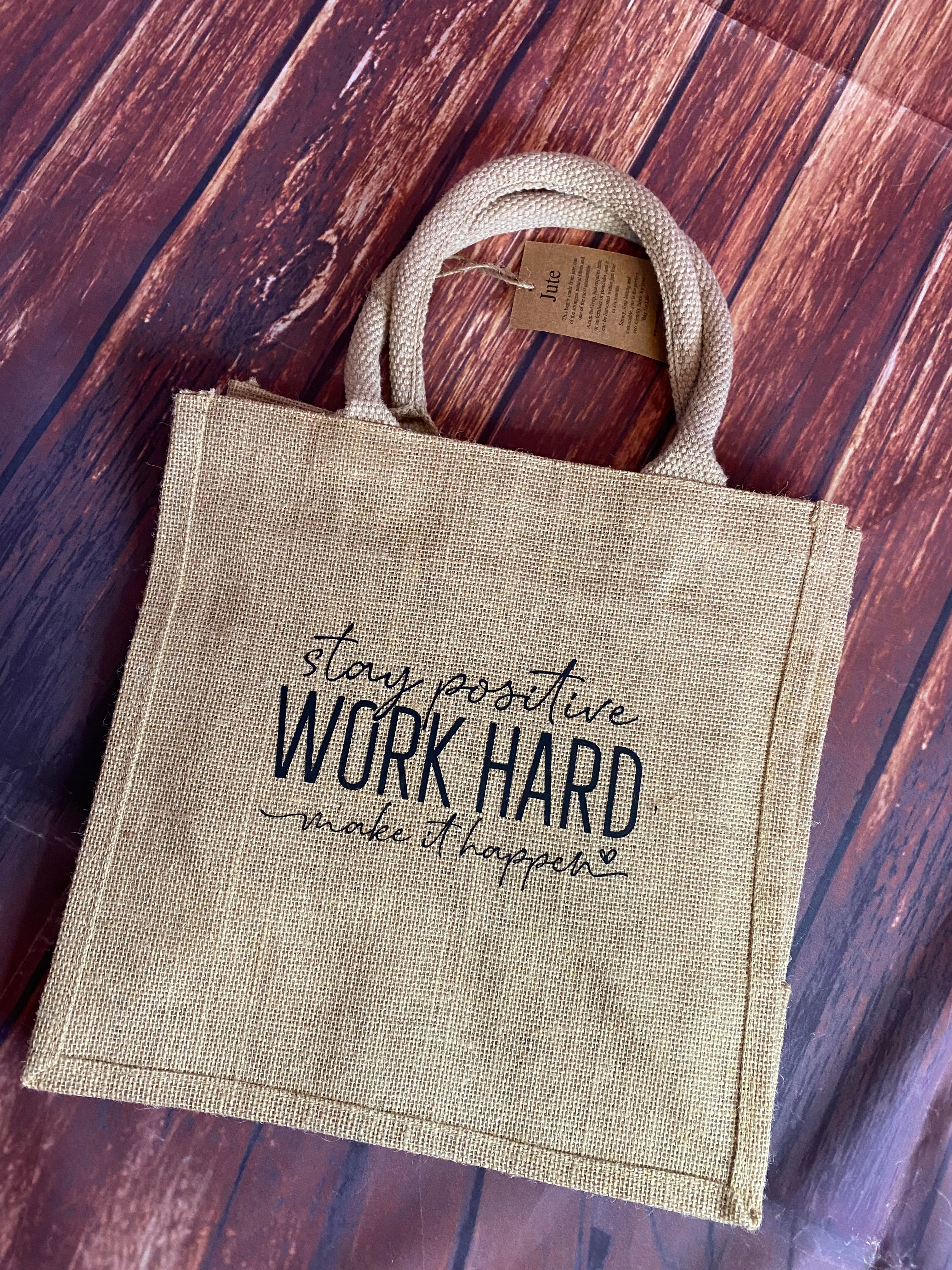 Jutetasche "Work hard"