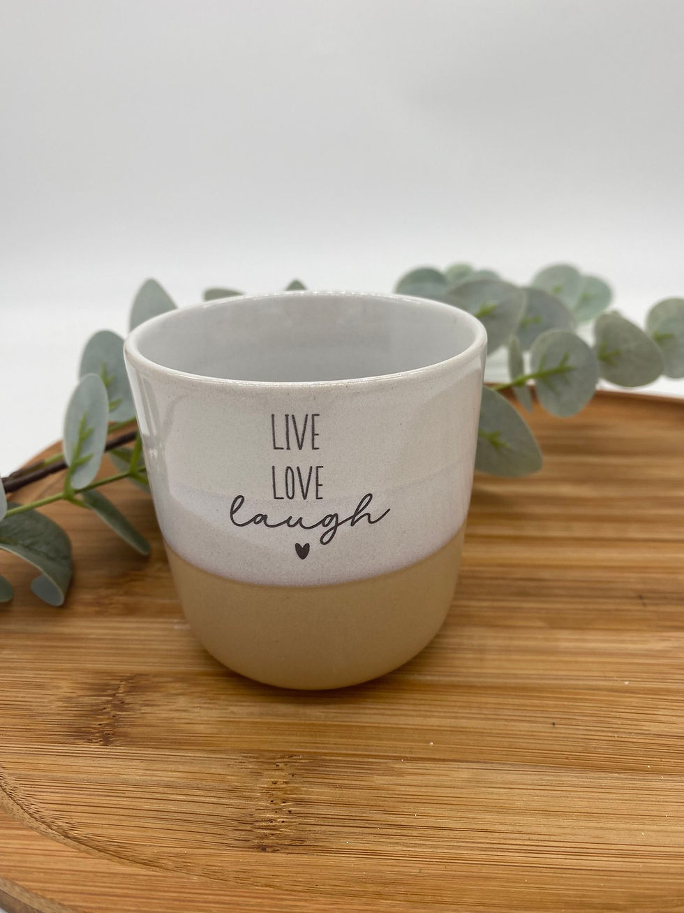 Miniaturbild: Steinzeug Becher ohne Henkel, graviert mit Spruch