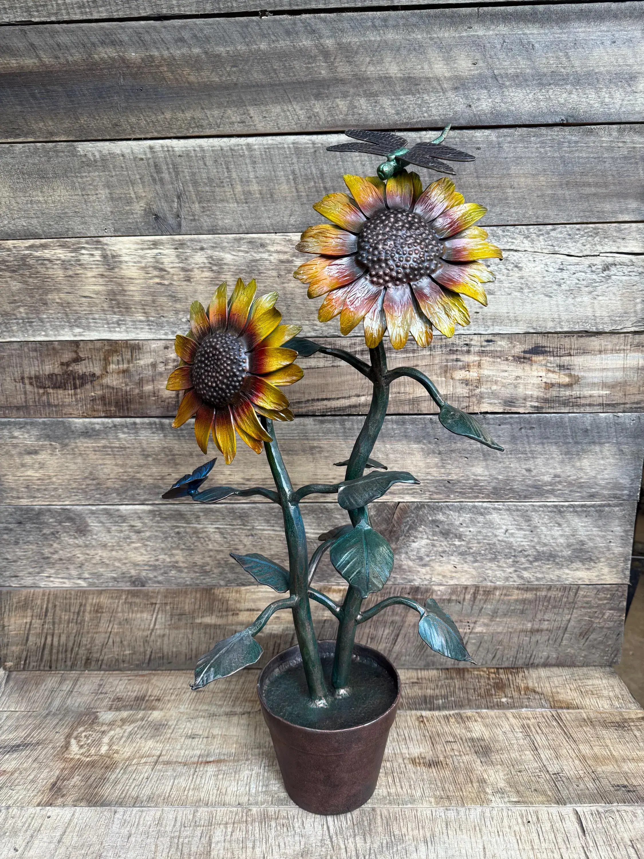 Sunflower Sculpture with Butterfly and Dragonfly