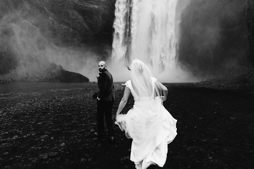 Skogafoss waterfall Iceland wedding photo