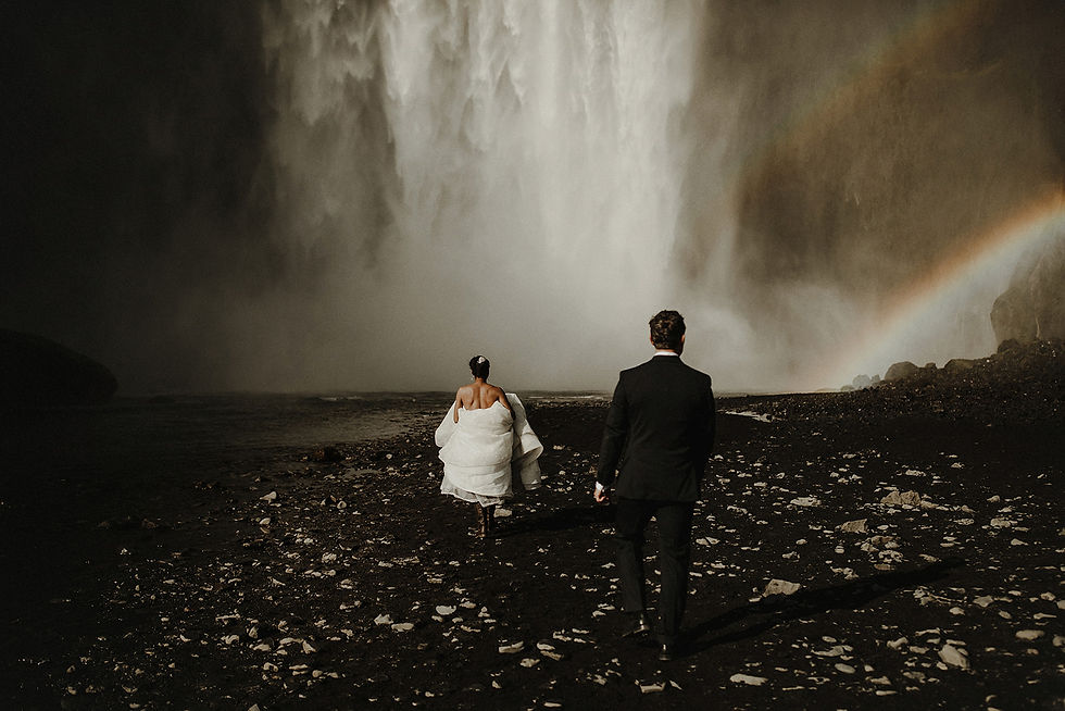 Skógafoss waterfall wedding photos