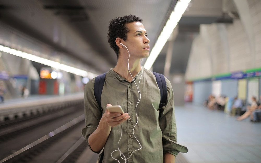 Man at the subway with anxiety