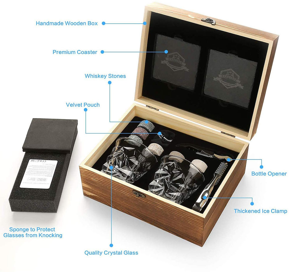 Thumbnail: Whiskey Stones & Glasses Set, Granite Ice Cube for Whisky for Dad, Husband, Men