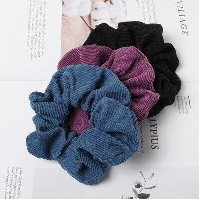 Thumbnail: Corduroy Solid Fabric Scrunchies Set Elastic Hair Bands