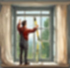 a man measures a window