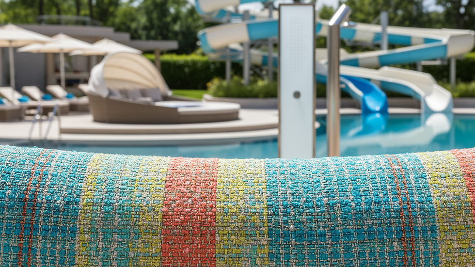 Close-up view of weather-resistant fabric on a garden sofa cushion